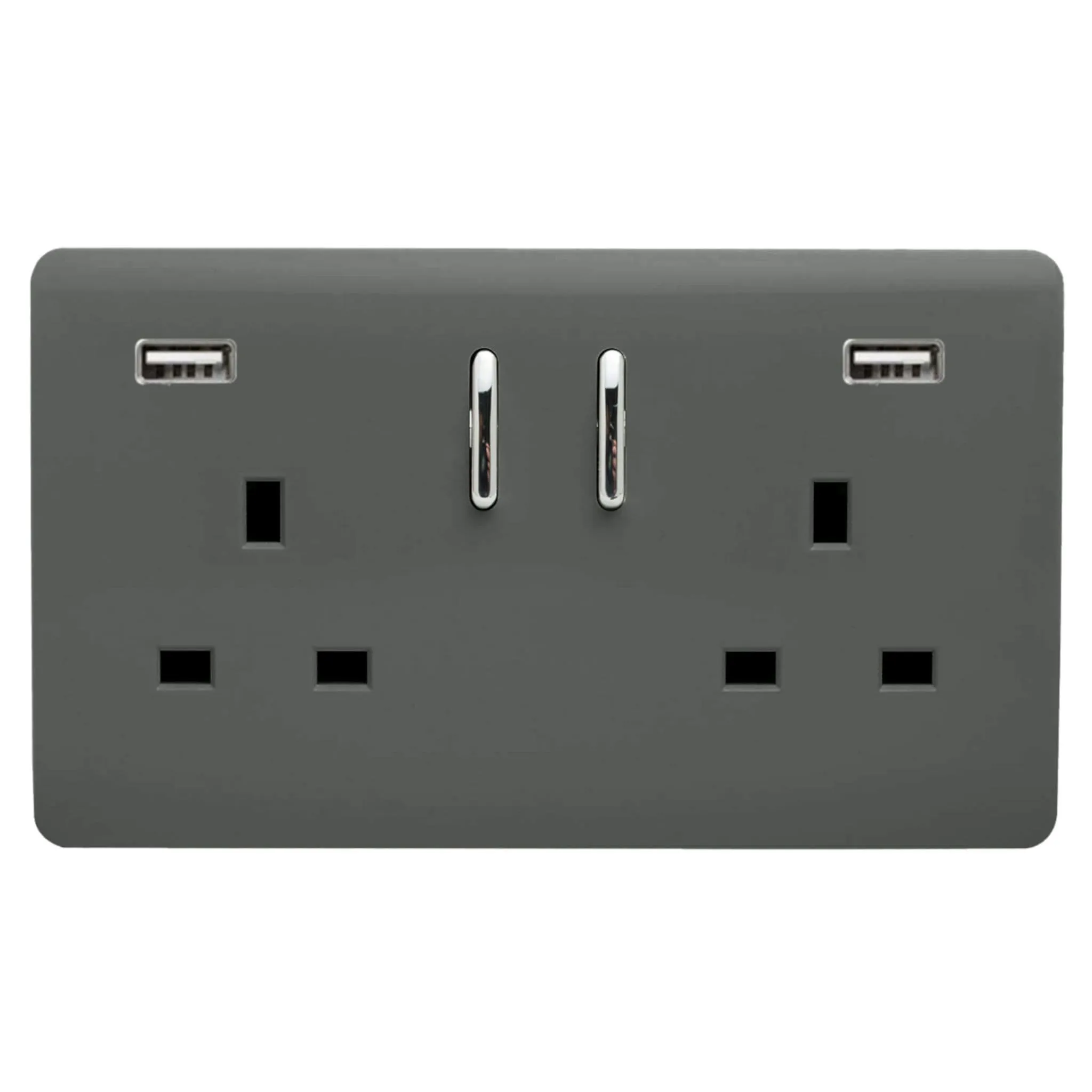 ART-SKT213USB21AACH  2 Gang 13Amp Short S/W Double Socket With 2x2.1Mah USB Charcoal